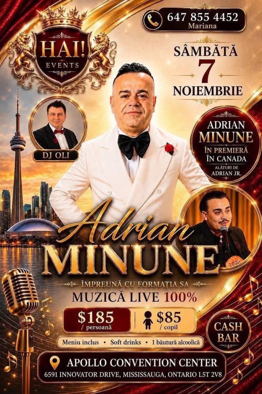 Event poster: Adrian Minune Live, Saturday, November 7, 2026
